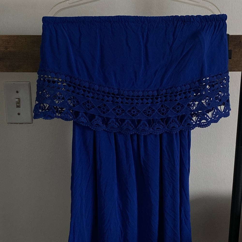 mini royal blue off the shoulder dress
